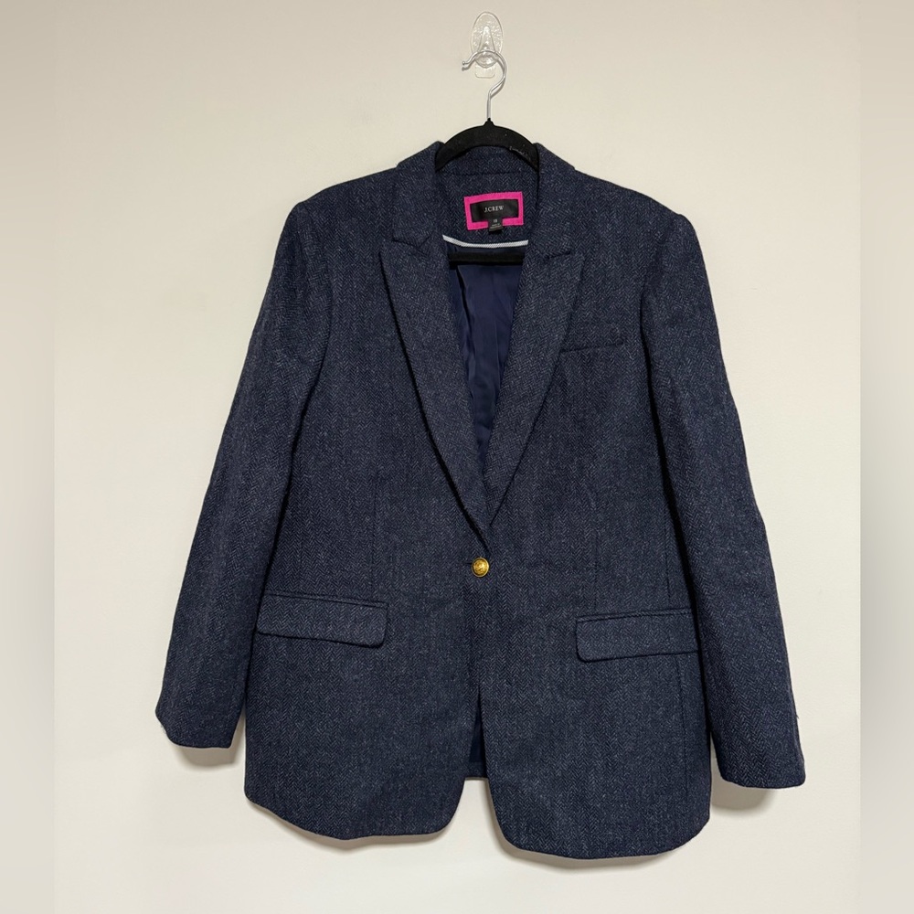 J. Crew Navy Herringbone Wool Blend Blazer